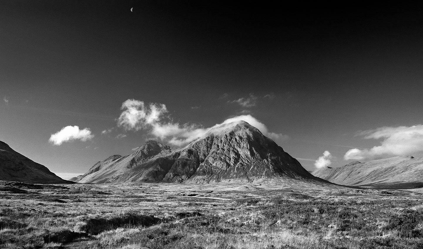 Buachaille_Etive_Mor_Moon-Scotland-Scottish_landscape-Photography-black_and_white-sky-Glencoe-mountain-Lindsay_Robertson